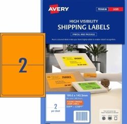 LABEL AVERY L7168FO SHIPPING HI VIS FLUORO ORANGE 2UP 10 SHTS LABEL AVERY L7168FO SHIPPING HI VIS FLUORO ORANGE 2UP 10 SHTS