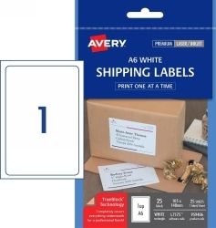 SP- LABEL AVERY L7175 105X148MM SHIPPING 1UP WHITE PK25 SP- LABEL AVERY L7175 105X148MM SHIPPING 1UP WHITE PK25