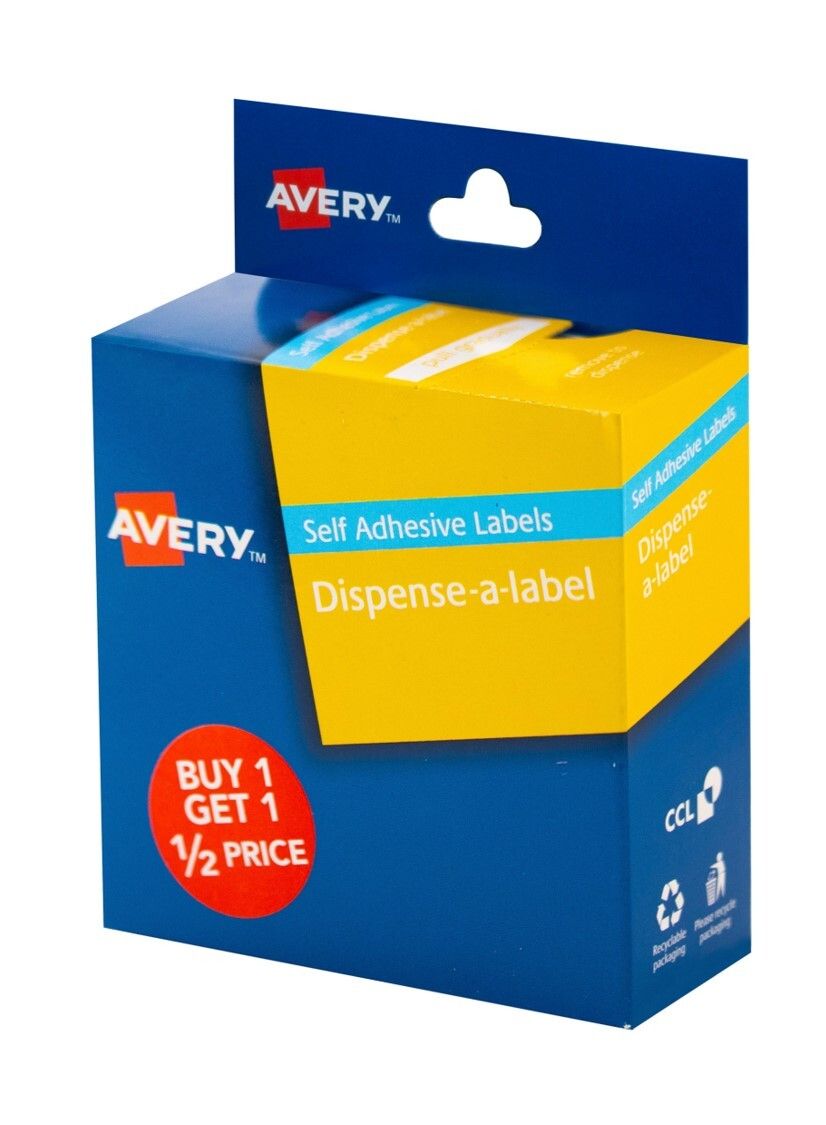 LABEL AVERY 24MM BUY 1 GET 1 1/2 PRICE DISPENSER LABEL RED & WHITE PK300 LABEL AVERY 24MM BUY 1 GET 1 1/2 PRICE DISPENSER LABEL RED & WHITE PK300