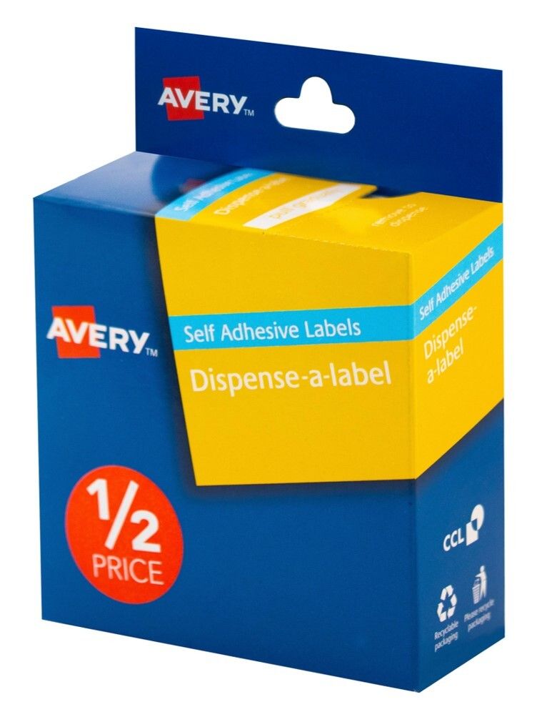 LABEL AVERY 24MM 1/2 PRICE DISPENSER LABEL RED & WHITE PK300 LABEL AVERY 24MM 1/2 PRICE DISPENSER LABEL RED & WHITE PK300