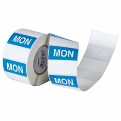 LABEL AVERY 40X40MM MONDAY REMOVABLE BLUE/WHITE 500/ROLL LABEL AVERY 40X40MM MONDAY REMOVABLE BLUE/WHITE 500/ROLL