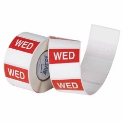 LABEL AVERY 40X40MM WEDNESDAY REMOVABLE RED/WHITE 500/ROLL LABEL AVERY 40X40MM WEDNESDAY REMOVABLE RED/WHITE 500/ROLL
