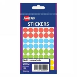 LABEL AVERY F/P 12MM MULTI COLOURED DOTS PK162