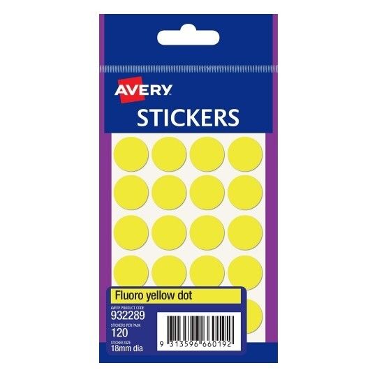 LABEL AVERY F/P 18MM FLUORO YELL DOT 932289