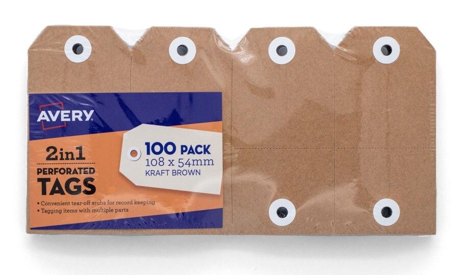 LABEL AVERY 108X54MM PER TAG KRAFT BROWN 2 IN 1 KRAFT BROWN PK100