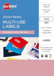 SP- LABEL AVERY 63.5X24 RECTANGULAR LASER 16UP SALMON PINK PK160 SP- LABEL AVERY 63.5X24 RECTANGULAR LASER 16UP SALMON PINK PK160