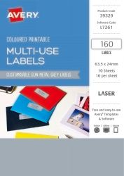 SP- LABEL AVERY 63.5X24 RECTANGULAR LASER 16UP GUN METAL GREY PK160