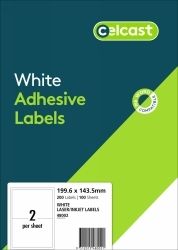 LABELS CELCAST 2UP 199.6X143.5MM LASER/INKJET WHITE PK100 LABELS CELCAST 2UP 199.6X143.5MM LASER/INKJET WHITE PK100