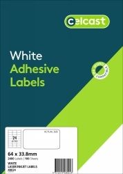 LABELS CELCAST 24UP 64X33.8MM LASER/INKJET WHITE PK100 LABELS CELCAST 24UP 64X33.8MM LASER/INKJET WHITE PK100