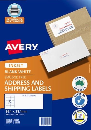 LABEL AVERY FSC INKJET J8163 ADDRESS 14L 99.1X38.1MM 50'S LABEL AVERY FSC INKJET J8163 ADDRESS 14L 99.1X38.1MM 50'S