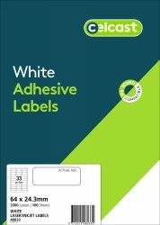LABELS CELCAST 33UP 64X24.3MM LASER/INKJET WHITE PK100