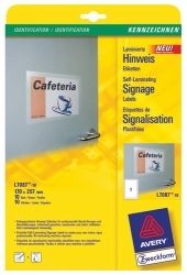 LABEL AVERY LASER L7087 SIGNAGE SELF LAMINATING 1UP 170X257 10'S