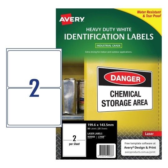LABEL AVERY LASER L7068 SHIP H/DUTY 199.6X143.5 2UP PK25 LABEL AVERY LASER L7068 SHIP H/DUTY 199.6X143.5 2UP PK25