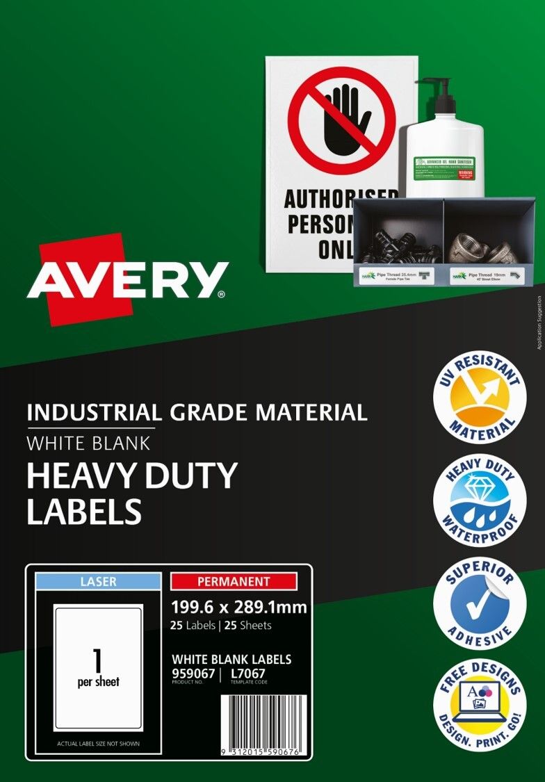 LABEL AVERY LASER L7067 SHIP H/DUTY 199.6X289.1 1UP PK25 LABEL AVERY LASER L7067 SHIP H/DUTY 199.6X289.1 1UP PK25