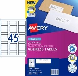 LABEL AVERY LASER L7156 ADDRESS 45UP WHITE PK100