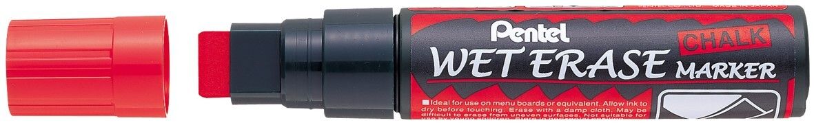 SP- MARKER PENTEL 10.0-15.0MM LIQUID CHALK WET ERASE BROAD CHISEL TIP RED SP- MARKER PENTEL 10.0-15.0MM LIQUID CHALK WET ERASE BROAD CHISEL TIP RED