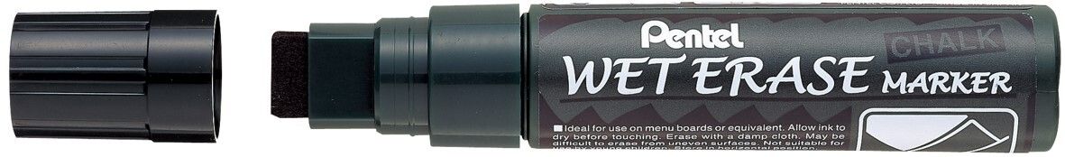 SP- MARKER PENTEL 10.0-15.0MM LIQUID CHALK WET ERASE BROAD CHISEL TIP BLACK SP- MARKER PENTEL 10.0-15.0MM LIQUID CHALK WET ERASE BROAD CHISEL TIP BLACK