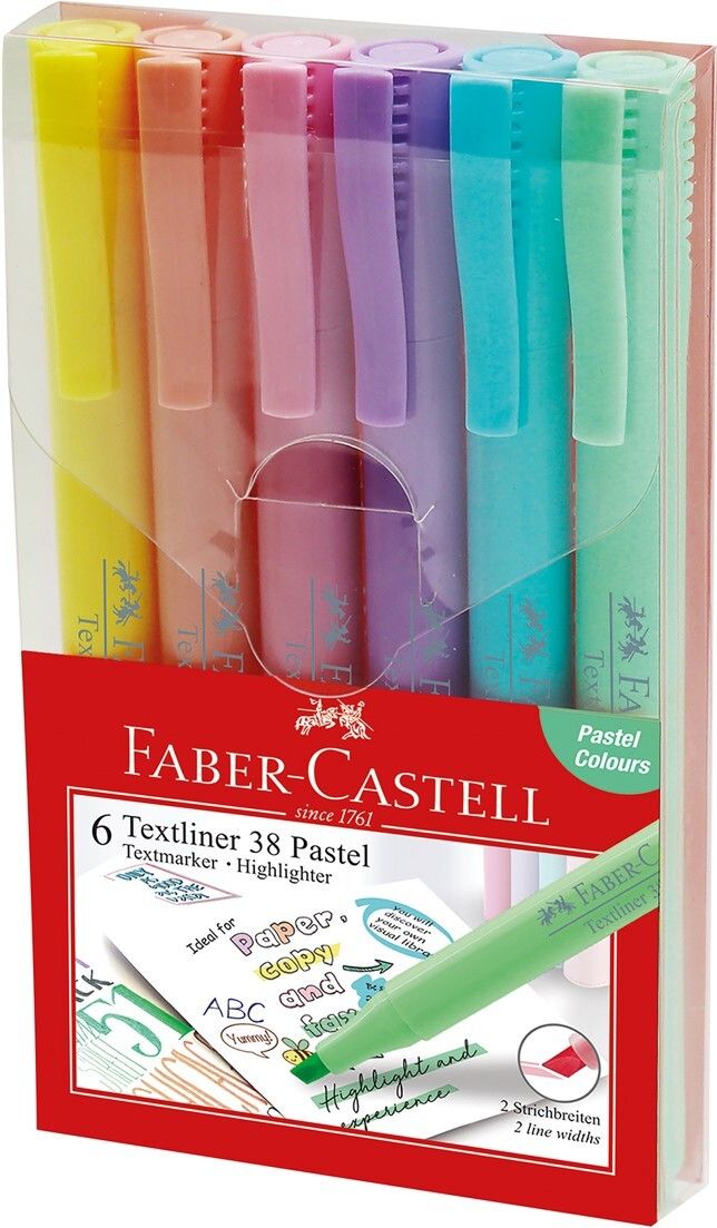 HIGHLIGHTERS FABER-CASTELL TEXTLINER 38 PASTEL ASSTD WALLET 6 HIGHLIGHTERS FABER-CASTELL TEXTLINER 38 PASTEL ASSTD WALLET 6