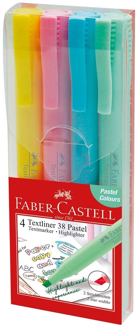 HIGHLIGHTERS FABER-CASTELL TEXTLINER 38 PASTEL ASSTD WALLET 4