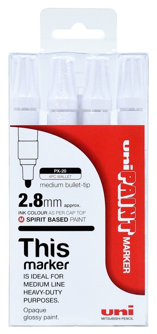 MARKER PAINT UNI PX20 WHITE PK4