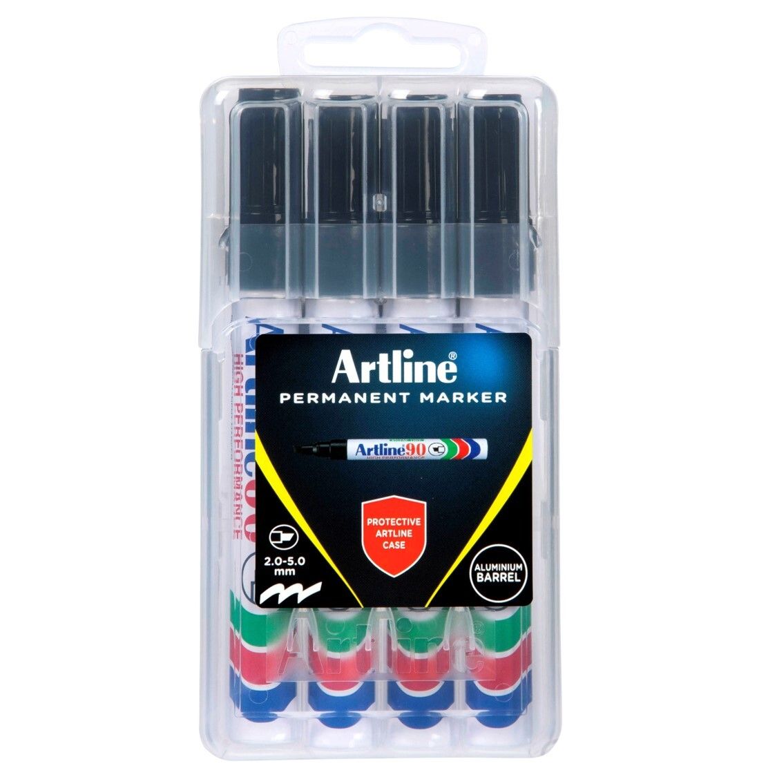 MARKER ARTLINE 90 PERMANENT 5MM CHISEL NIB HARD CASE BLACK PK4 MARKER ARTLINE 90 PERMANENT 5MM CHISEL NIB HARD CASE BLACK PK4