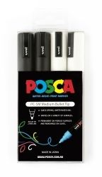 MARKER UNI POSCA 2.5MM TIP PC5M ASST BLACK/WHITE PK4