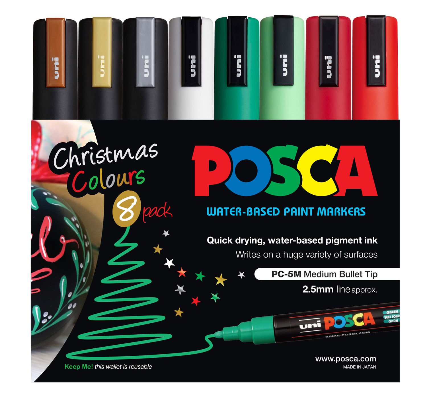 MARKER POSCA PC5M CHRISTMAS COLOURS WLT8