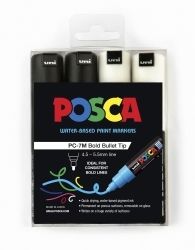 MARKER UNI POSCA 4.5MM TIP PC7M ASST BLACK/WHITE PK4 MARKER UNI POSCA 4.5MM TIP PC7M ASST BLACK/WHITE PK4