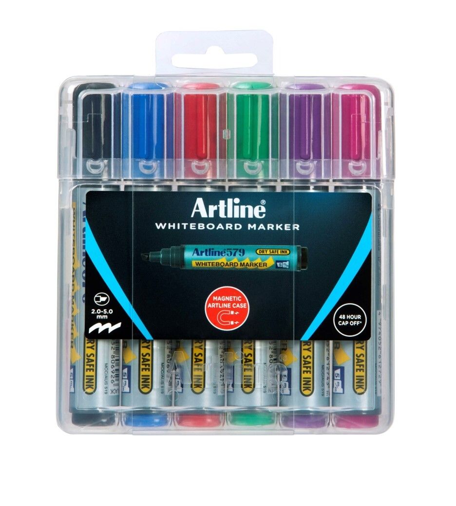 MARKER WHITEBOARD ARTLINE 579 5MM CHISEL NIB HARD CASE ASST PK6 MARKER WHITEBOARD ARTLINE 579 5MM CHISEL NIB HARD CASE ASST PK6