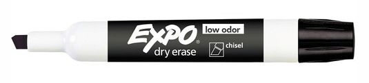 MARKER WHITEBOARD EXPO DRY ERASE CHISEL TIP BLACK BX12