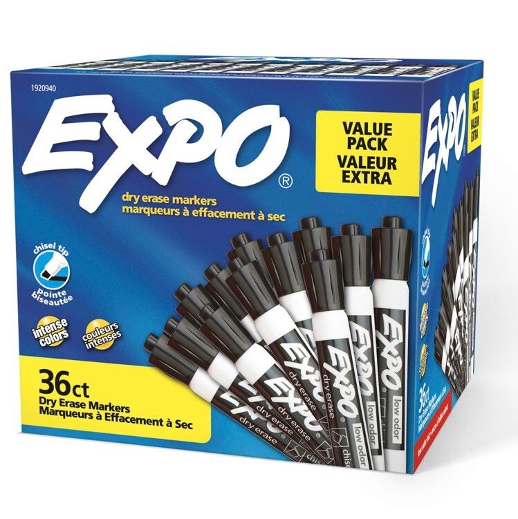 SP- MARKER WHITEBOARD EXPO DRY ERASE CHISEL BLACK BOX OF 36