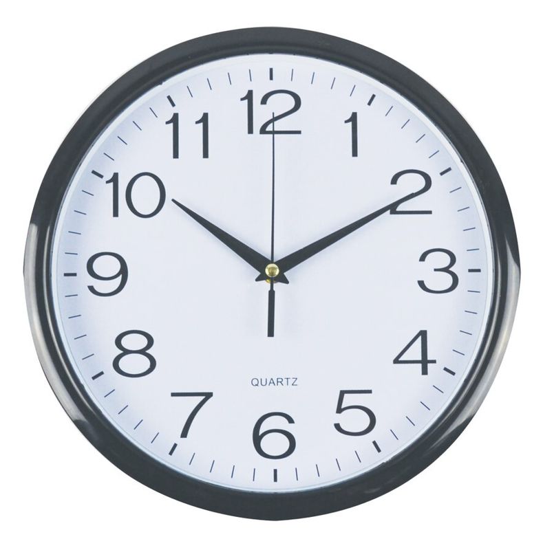 CLOCK ITALPLAST 30CM WALL PLASTIC WHITE FACE/BLACK TRIM