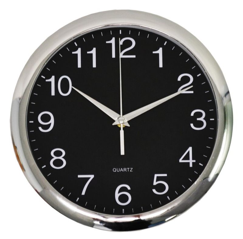 CLOCK ITALPLAST 30CM WALL BLACK FACE/CHROME TRIM
