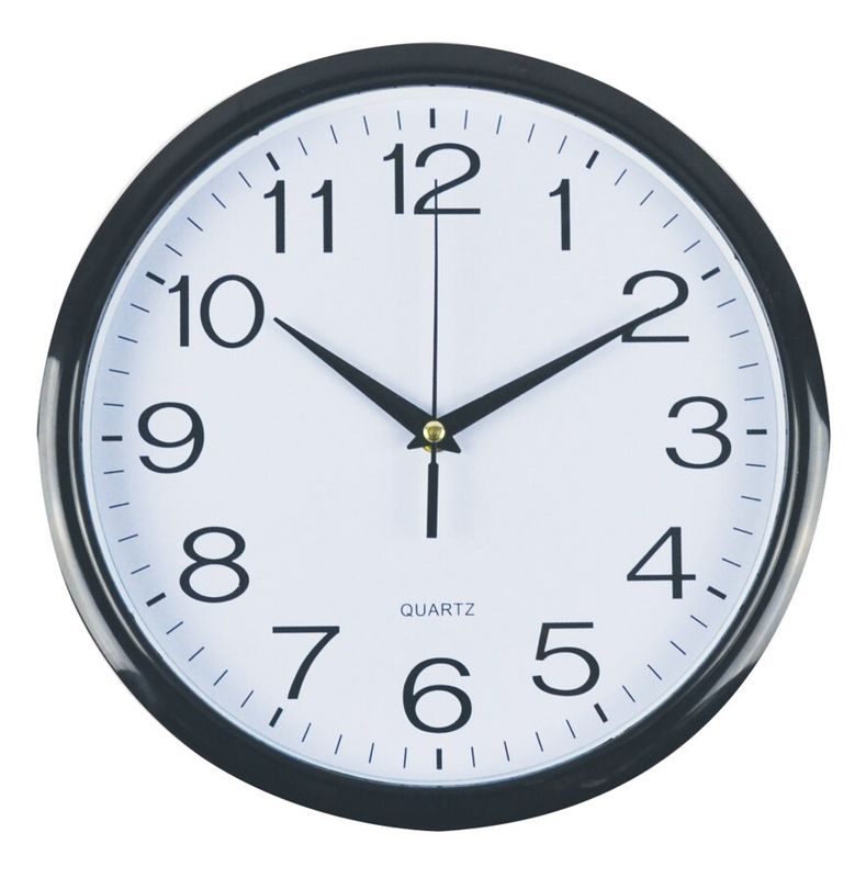 CLOCK ITALPLAST 30CM ROUND BLACK FRAME/WHITE FACE