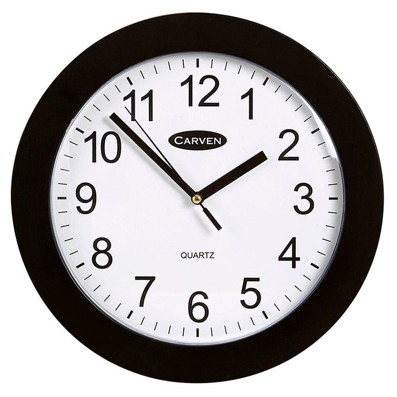 SP- WALL CLOCK CARVEN 250MM PLASTIC FRAME BLACK SP- WALL CLOCK CARVEN 250MM PLASTIC FRAME BLACK