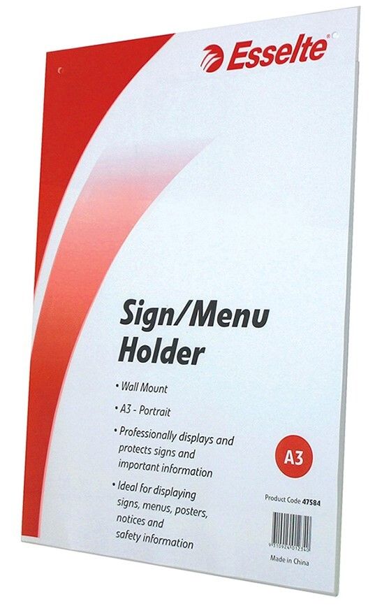 SP- HOLDER ESSELTE A3 SIGN/MENU WALLMOUNT PORTRAIT SP- HOLDER ESSELTE A3 SIGN/MENU WALLMOUNT PORTRAIT