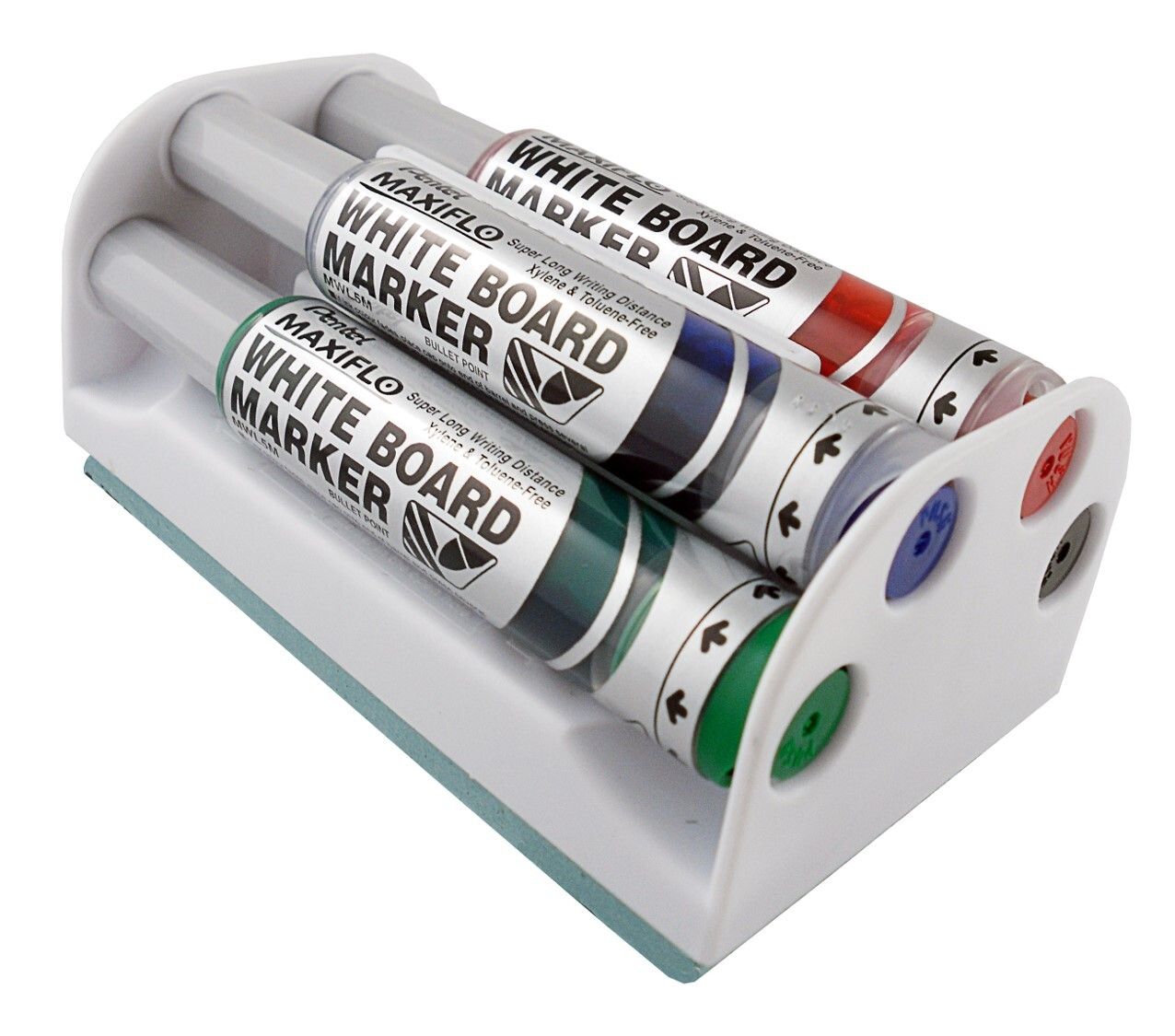 WHITEBOARD ERASER SET PENTEL MAXIFLO 4'S MAGNETIC HOLDER
