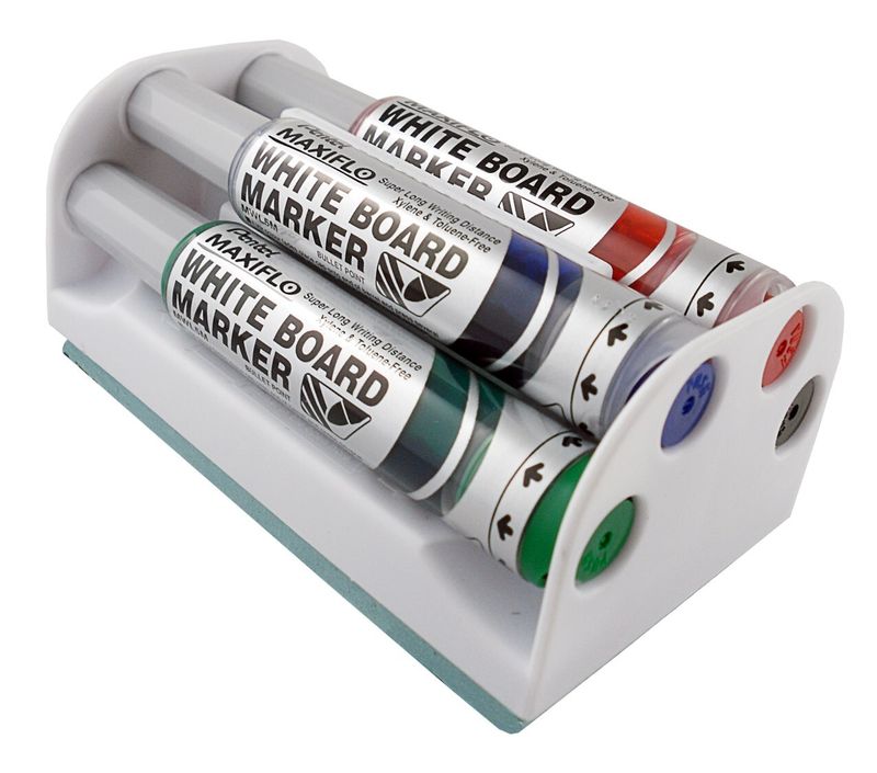 WHITEBOARD ERASER SET PENTEL MAXIFLO 4'S MAGNETIC HOLDER