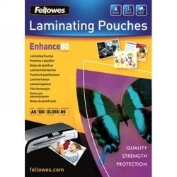LAMINATING POUCHES FELLOWES A5 80 MICRON GLOSS PK100