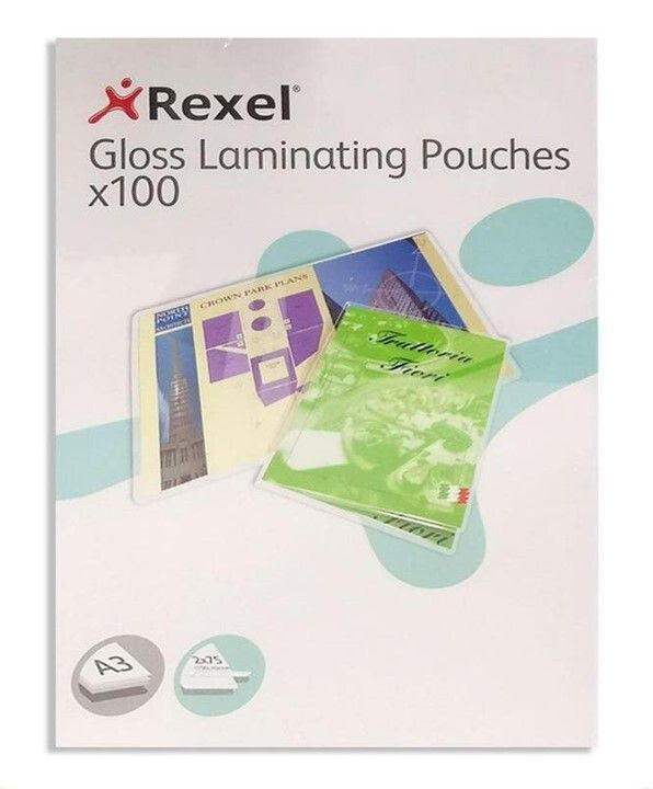 LAMINATING POUCHES REXEL A3 75 MICRON CLEAR BX100 LAMINATING POUCHES REXEL A3 75 MICRON CLEAR BX100