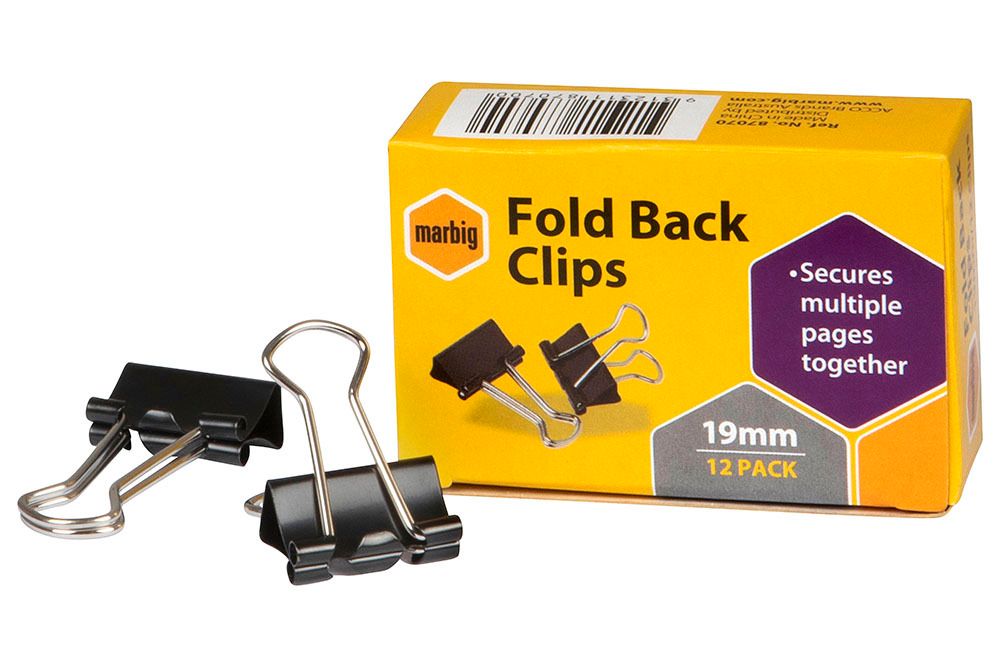 FOLDBACK CLIPS MARBIG 19MM BLACK BX12