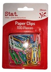 PAPER CLIPS STAT 28MM SML MULTI COLOUR PK100