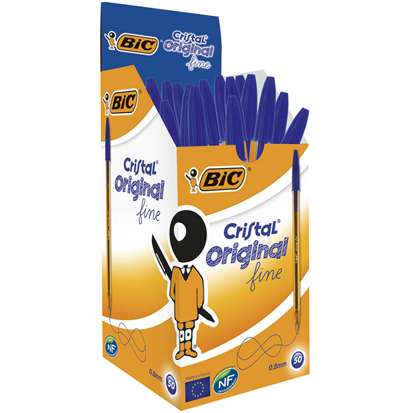 PEN BIC BP CRISTAL ORIGINAL 0.8MM FINE BLUE BX50