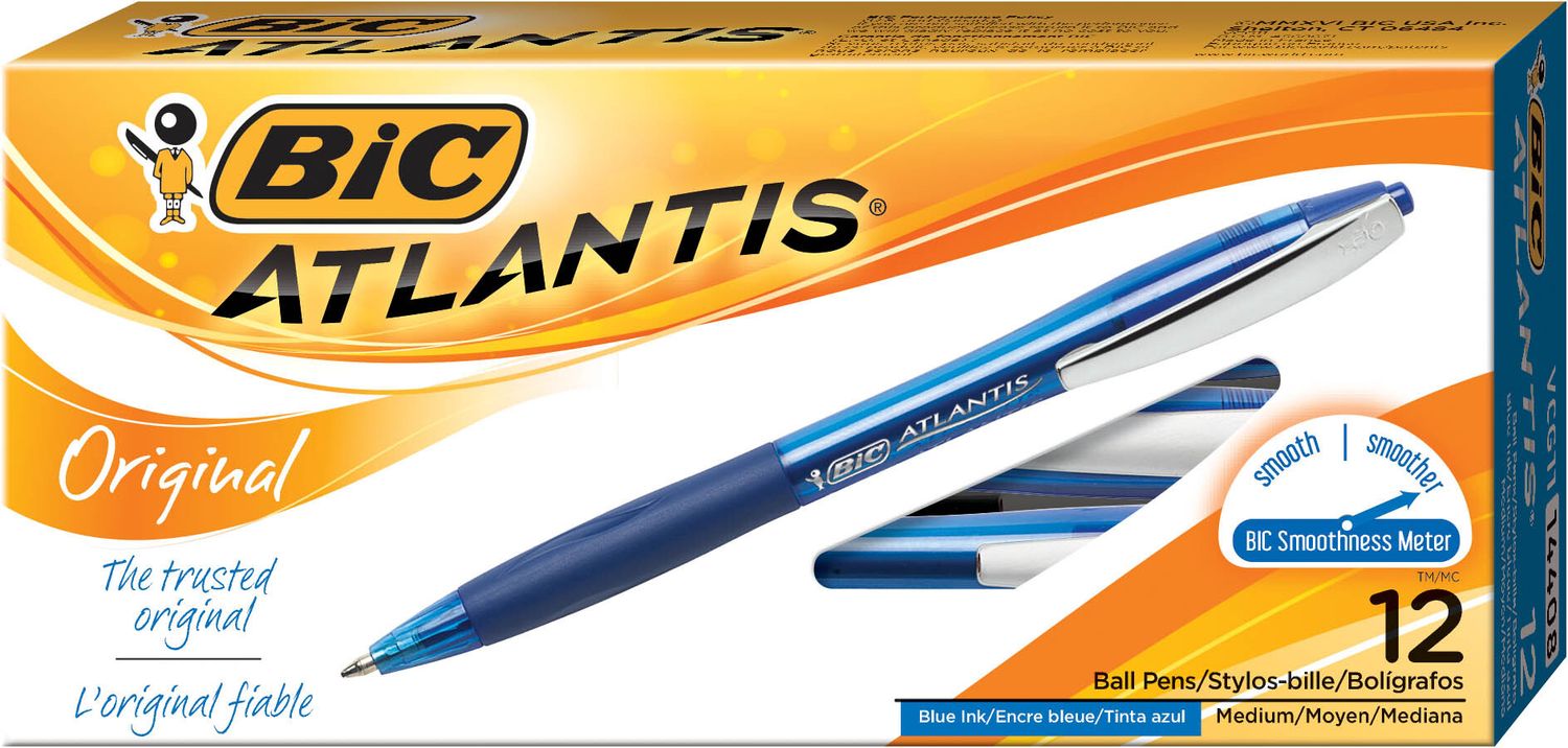 PEN BIC ATLANTIS RETRACTABLE MED BLUE BX12