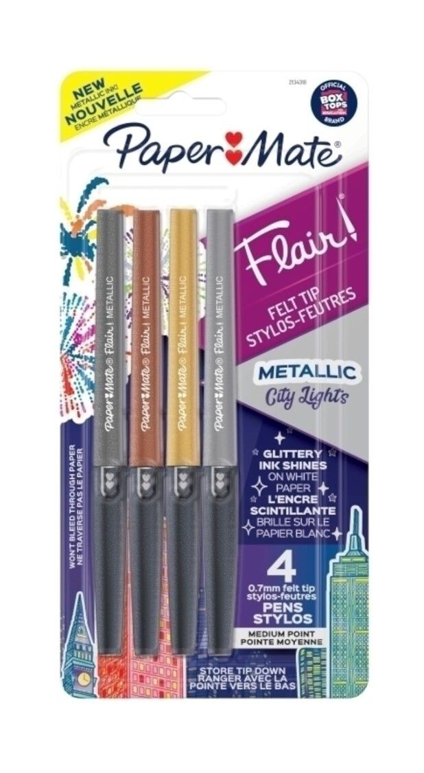 SP- PEN FINELINER PAPERMATE FLAIR MED CARDED METALLIC PK4 SP- PEN FINELINER PAPERMATE FLAIR MED CARDED METALLIC PK4