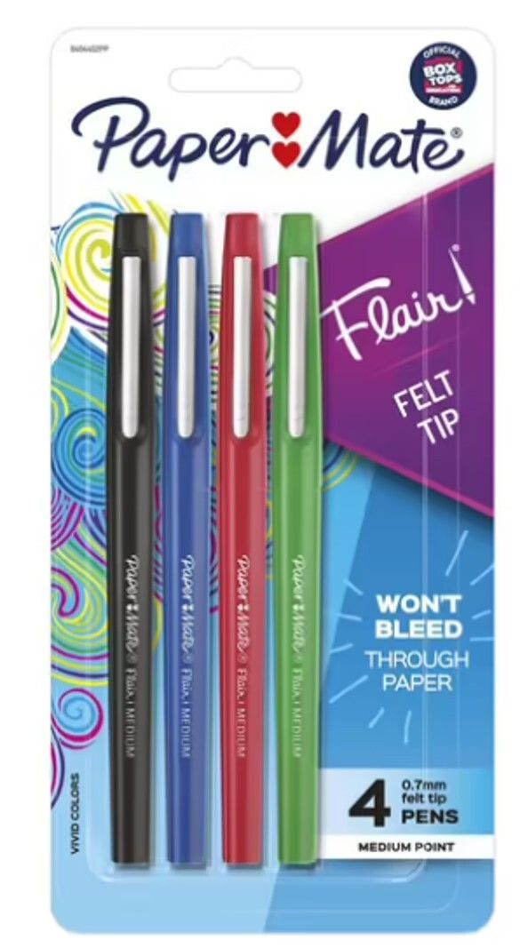 SP- PEN FINELINER PAPERMATE FLAIR MED CARDED ASST PK4 SP- PEN FINELINER PAPERMATE FLAIR MED CARDED ASST PK4