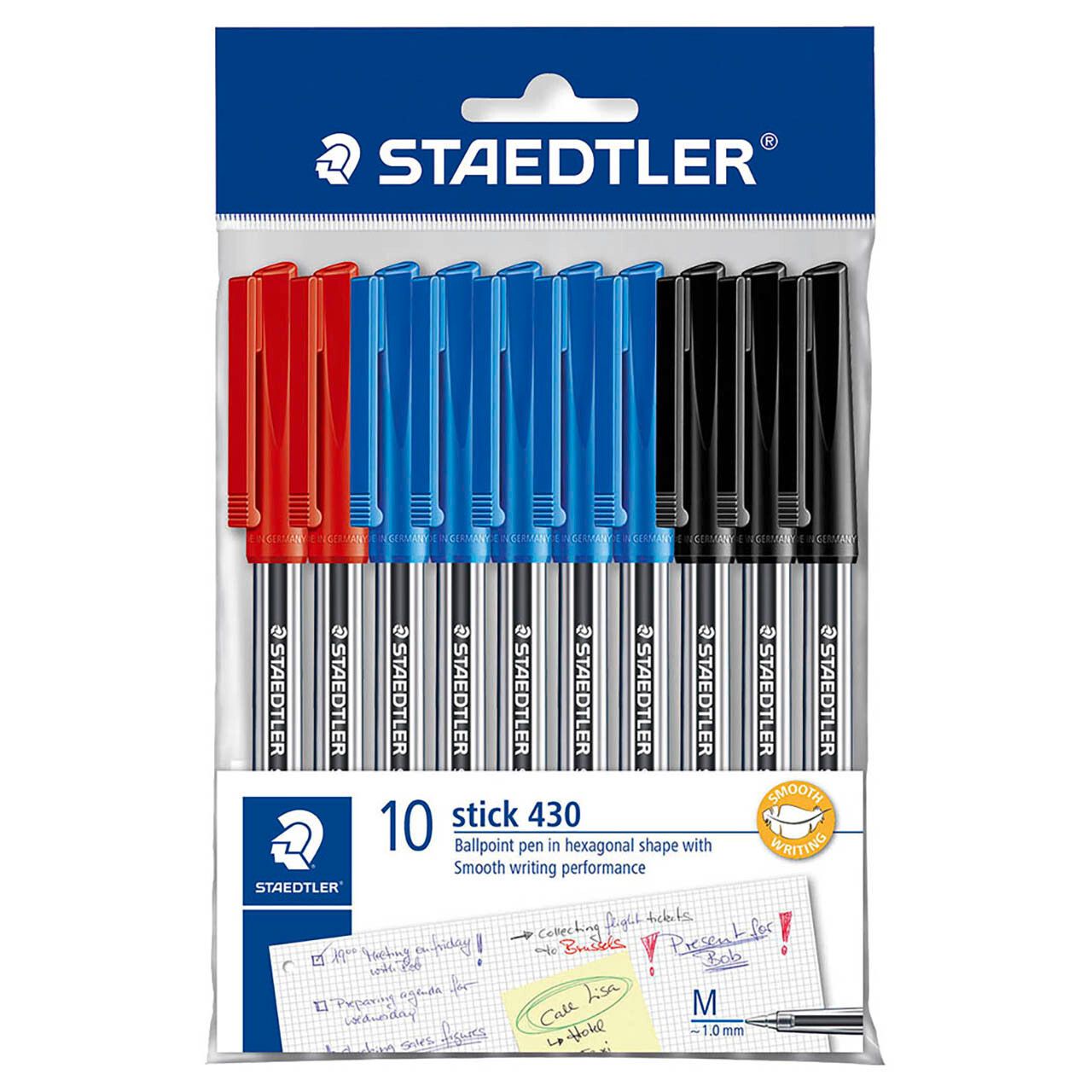 PEN STAEDTLER BP STICK 430 MED POLYBAG 10 ASST