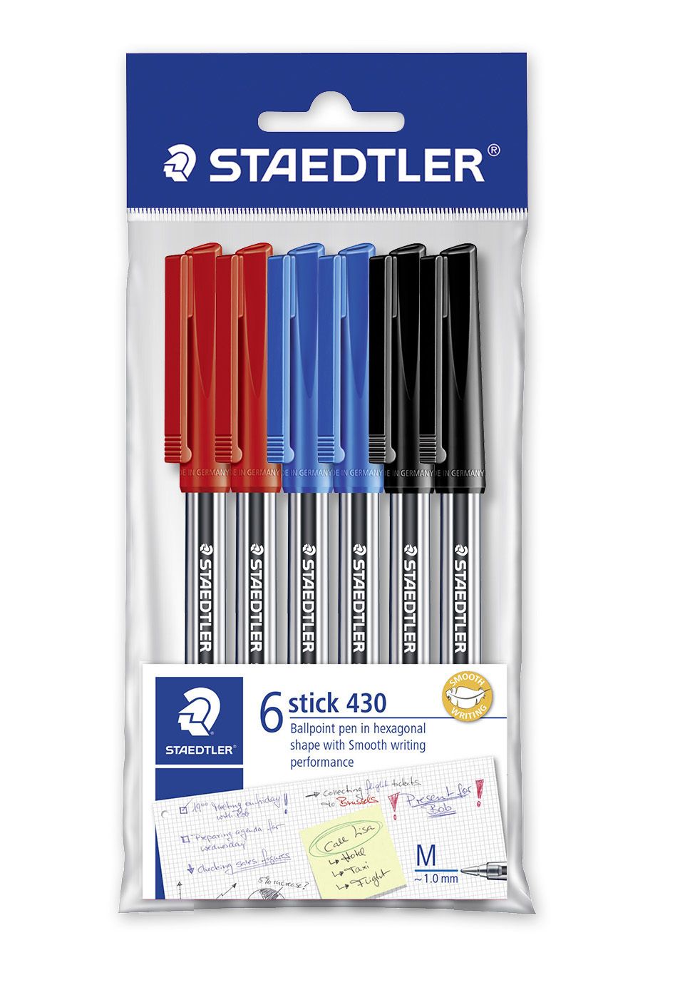PEN STAEDTLER BP STICK 430 MED POLYBAG 6 ASST