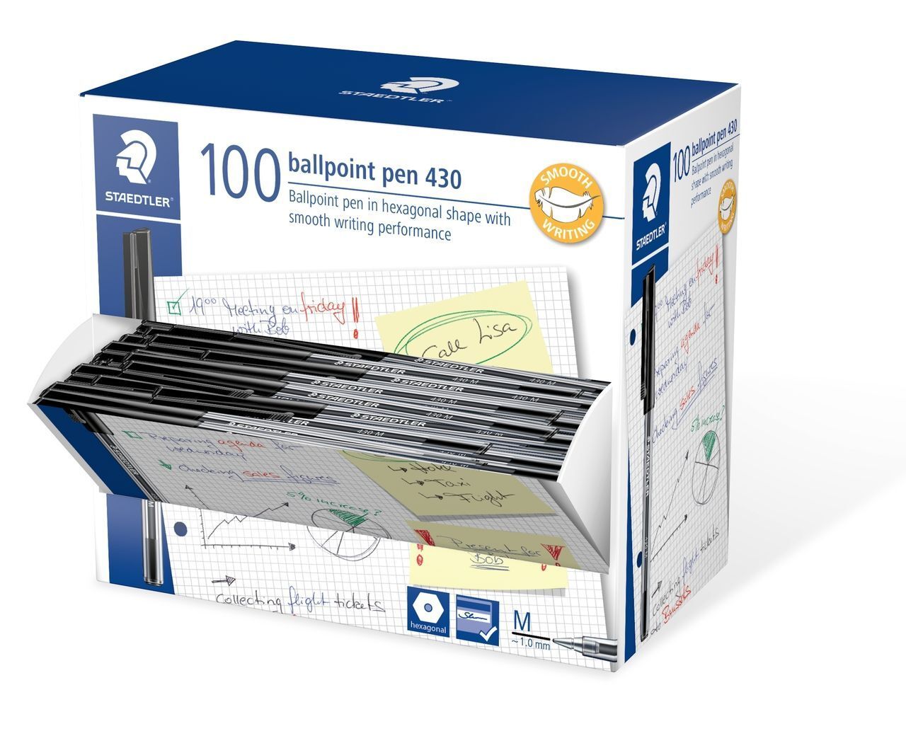 PEN STAEDTLER BP STICK 430 MED BLACK BX100