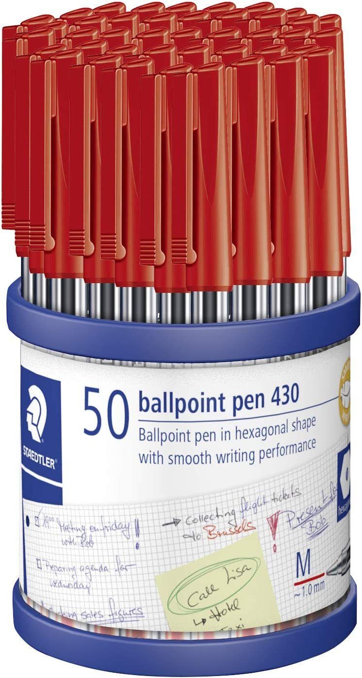 PEN STAEDTLER BP STICK 430 MED RED CUP50